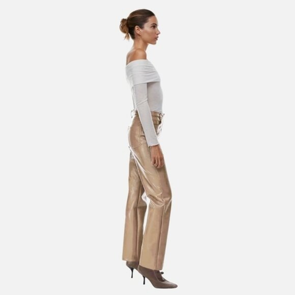Aritzia Wilfred "Melina" Straight Fit Tan Vegan Leather Pants- New - Picture 3 of 16